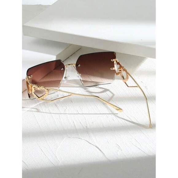 Metallic Rimless Square Glasses With Heart Detail, Y2k Style, Holi main image 5